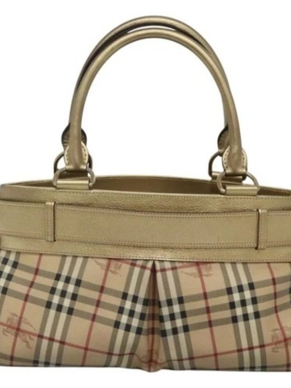 BURBERRY Nova Check Tote Bag PVC Beige Gold Auth 116135 - Picture 2 of 16